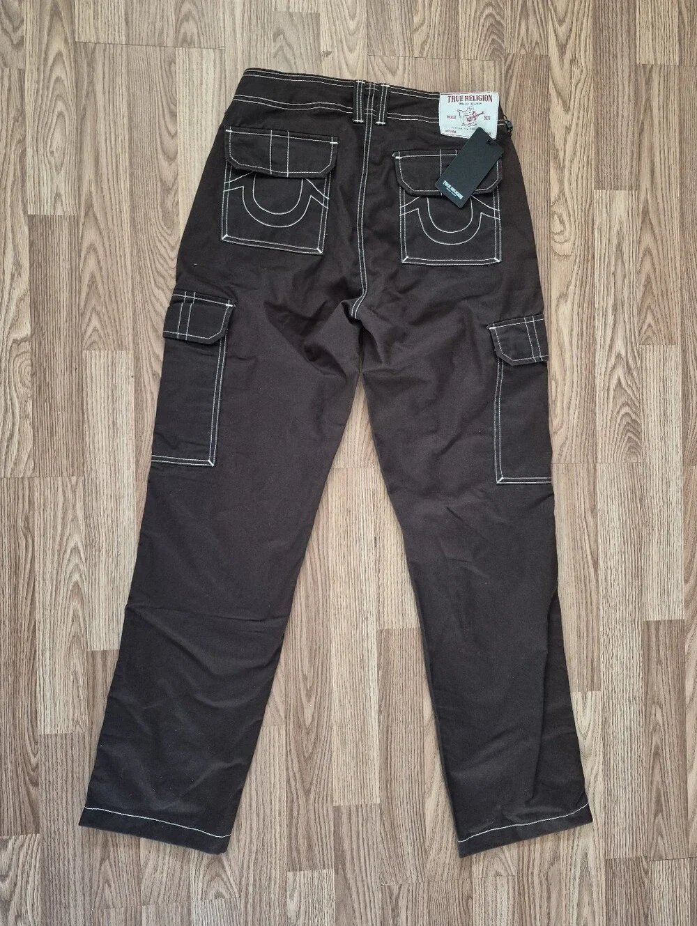 True Religion Men's Brown Baggy SN Cargo Pants with White Stitching  Brand new.